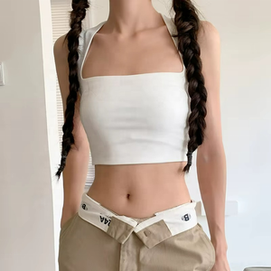 Nuevo Top Deportivo Corto con Cuello Cuadrado y Hombros Anchos Estilo INS para Mujer, Color Blanco - Product Image 1