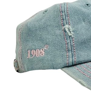 หมวกแก๊ปยีนส์สีฟ้าอ่อนปักตัวอักษรสีชมพู รุ่น AKA Light Denim Distressed ปรับขนาดได้ ผ้าฝ้าย สไตล์ลำลอง แฟชั่น - Product Image 4
