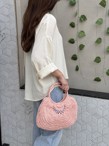 โครเชต์ฤดูร้อนชายหาดฟางกระเป๋าโบฮีเมียนTote Handmadeออกแบบใหม่ผู้หญิงกระเป๋าสไตล์หญ้าทะเลรอบกระเป๋า - Product Image 1