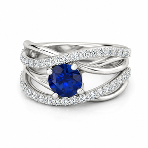 18K White Gold Diamond Sapphire Ring | Round Brilliant Cut Prong Set Gemstone | Women's Engagement Wedding Fine Jewelry Ring - Product Image 3