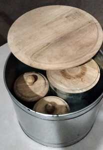 Stainless Steel Spice <b>Box</b> Set Round <b>Herb</b> Container Kit with Wooden Covers Kitchen Storage - Product Image 2