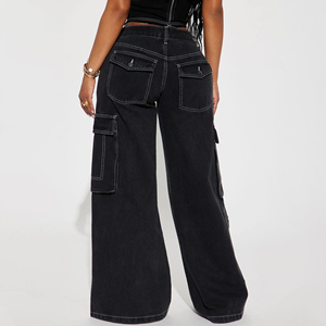 Jean cargo baggy pour femme, noir délavé, coupe large, style skater, streetwear, hip-hop, denim, multi-poches, techwear, pour le quotidien - Product Image 4
