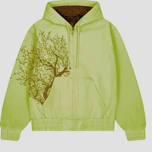 Custom Sakura Tree Floral Embroidered Hoodie Heavyweight Quilted <b>Lined</b> Full Zip <b>Jacket</b> Oversized Streetwear Zip Sweatshirts - Product Image 1