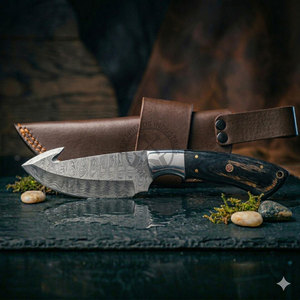 Cuchillo de Caza y Desollador de Acero de Damasco de Hoja Fija de Espiga Completa Hecho a Mano Personalizado, Edición de Última Tendencia, Ambidiestro, Hoja de 5 Pulgadas - Product Image 6