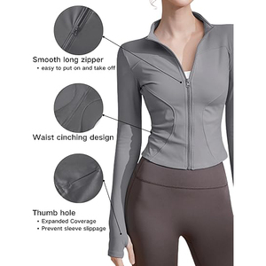 Veste de yoga performante pour femmes, fermeture éclair intégrale, col montant, trous pour les pouces, nylon et élasthanne, extensible dans quatre directions, respirante - Product Image 3
