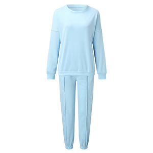 Ensemble de survêtement 2 pièces vert menthe pour femme, manches longues, col rond, coupe ample, vêtements décontractés, en coton tricoté, molleton, toutes saisons - Product Image 4