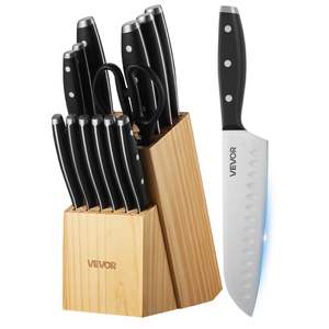 Juego de Cuchillos de Cocina de 15 Piezas con Mango Ergonómico, Acero Inoxidable con Alto Contenido de Carbono, Bloque de Madera, Varilla de Afilado - Product Image 1
