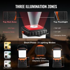 1000LM <b>LED</b> Camping <b>Lantern</b> All-in-One 360 Degree Illumination 4 Lighting Modes <b>Rechargeable</b> USB Outdoor Flashlight Battery Power - Product Image 4