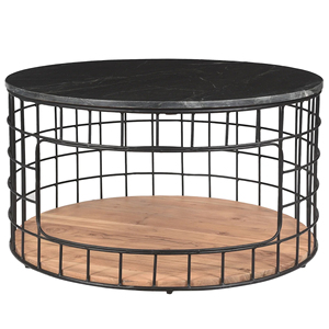 Mesa de Centro Redonda de Mármol Verde con Base de Metal y Madera de Acacia Sólida, Gran Capacidad de Almacenamiento, Diseño Europeo Moderno para Sala de Estar - Product Image 2