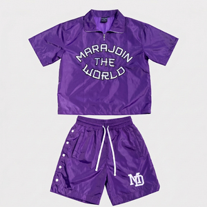 Conjunto de Chaqueta Cortavientos Personalizada de Alta Calidad para Hombre, Sudadera con Botones Laterales, Chaqueta Cortavientos de Nailon con Cremallera, Conjunto de Sudadera con Capucha y Pantalones Cortos - Product Image 2