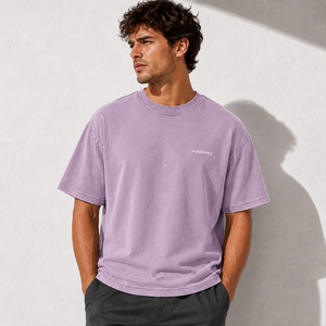 Camiseta Casual Holgada de Algodón de Manga Corta con Cuello Redondo y Color Lavanda Sólido para Hombre, Marca Warpro - Product Image 4