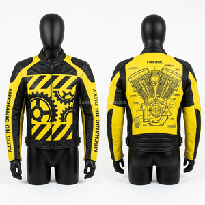 Chaqueta de Cuero para Motociclistas con Parches Gráficos, Fabricación Personalizada, Ropa Exterior para Motociclistas, Abrigo de Moda Masculina, Ropa Deportiva para Motociclistas - Product Image 3