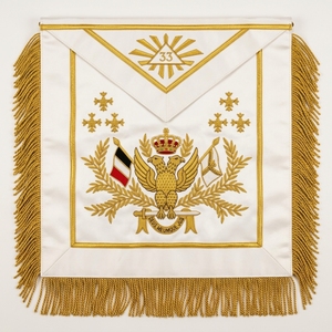 Custom Embroidered Masonic <b>Apron</b> with Gold Fringe & Eagle Emblem – Classical Ceremonial Freemason Regalia Fabric Accessory - Product Image 1
