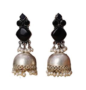 Elegantes Pendientes Colgantes de Plata Oxidada con Bisel de Piedra Artificial, Aleación, Regalo para Mujer - Product Image 1