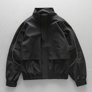 Custom <b>Black</b> Canvas Stand Collar <b>Windbreaker</b> Jacket Men Lightweight Zip up Streetwear Casual Windproof Outdoor OEM ODM - Product Image 1