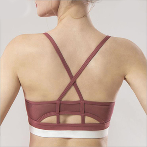 Soutien-gorge de sport sans couture pour femme, col rond, bretelles spaghetti, maintien moyen, haut de yoga, couleur unie rose avec bordure blanche - Product Image 6