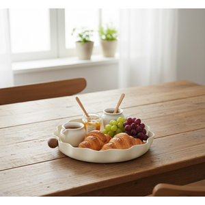 Grand plateau de service rond en métal créatif avec poignées, plateau alimentaire artisanal pour la cuisine, la salle à manger, la décoration de la maison, les fournitures de fête - Product Image 4