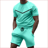 Ensemble décontracté homme 2 pièces tricoté avec logo personnalisé : T-shirt à manches courtes et short en mélange polyester/coton respirant