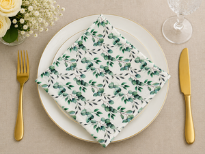Serviette de table carrée en coton slub imprimé feuilles vertes pour mariage, fête, restaurant, dîner - Product Image 3