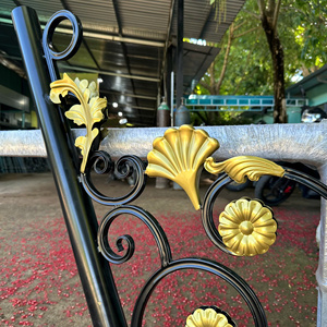 Victorian Cast Iron Stair Railing With Gold Accents Outdoor Wall-Mounted Handrail Rust Resistant Design - Product Image 4
