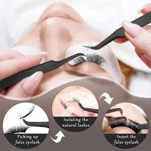 Pinzas para extensión de pestañas con punta curva, pinzas de acero inoxidable con punta curva, pinzas con punta puntiaguda y cubierta protectora, 1/9 Uds. - Product Image 2