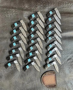 Couteau pliant utilitaire artisanal de qualité industrielle/DIY, 7,5 pouces, en acier Damas, manche en résine et corne, pointe droite à clipser - Product Image 2