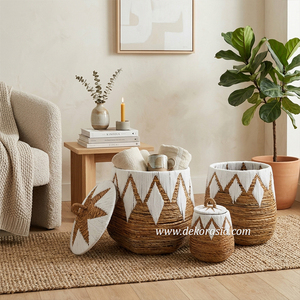 Set of 3 Eco-Friendly Natural Woven Banana Bark Laundry <b>Baskets</b> <b>Storage</b> Bins Sustainable Stylish Home Decor Multifunction - Product Image 5