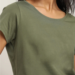 Camiseta Corta de Moda para Mujer, Color Verde Oliva, Cuello Redondo, Manga Corta, Logotipo Estampado, Corte Holgado Informal, 100% Algodón, para Primavera/Verano - Product Image 5