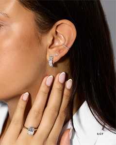 Custom Emerald Cut Lab Grown Diamonds Solitaire <b>Hoop</b> <b>Earrings</b> 14K <b>Solid</b> Gold Dainty Sparkling Chunky Huggies Multi-Carat Options - Product Image 4