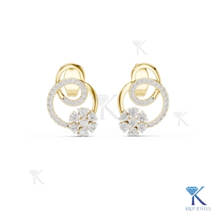Pendientes de tuerca florales circulares con diamantes CVD cultivados en laboratorio, oro macizo de 14K y 18K, joyería de lujo fina para mujer, fabricante. - Product Image 1