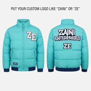 Chaqueta Acolchada ZAINI de Poliéster Pongee de 500 GSM, Color Azul Aqua, con Capucha, Resistente al Viento y al Agua, para Invierno - Product Image 1