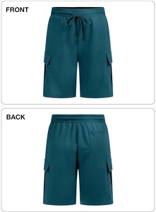 Pantalones Cortos Bermuda Cargo a Cuadros Color Verde Azulado para Hombre, Cintura Media, Cordón Ajustable, Bolsillos Casuales, 100% Poliéster, Tejido Transpirable de Secado Rápido - Product Image 4