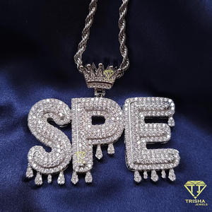 Collier de luxe avec pendentif lettre « SPE » entièrement serti de diamants Moissanite, bijoux streetwear pour hommes - Product Image 1