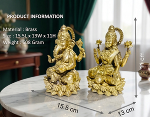 พระลักษมีพระพิฆเนศทองเหลืองแท้ 100% ขนาด 15.5x13x11 ซม. น้ำหนัก 608 กรัม งานแฮนด์เมด ศิลปะสมัยใหม่สำหรับพุจ และตกแต่งบ้าน - Product Image 2
