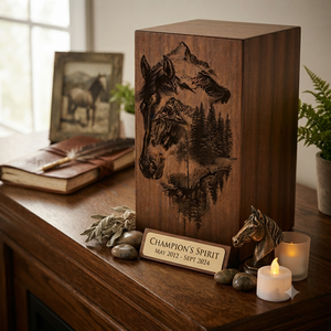 Personalized Wooden Pet <b>Memorial</b> Urn Engraved Cremation Keepsake <b>Box</b> Horse Forest Wildlife Tribute for Human Pet - Product Image 5
