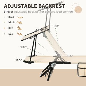 Set di 2 Sdraio Pieghevoli Color Sabbia con Parasole e Schienale Reclinabile per Spiaggia, Giardino o Patio - Categoria Prodotto: Lettini - Product Image 4