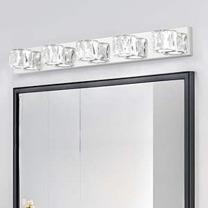 Applique murale LED moderne à 5 lumières en cristal, 35 pouces, élégante, chromée, pour salle de bain, avec abat-jour en cristal transparent, pour chambre à coucher, couloir - Product Image 4