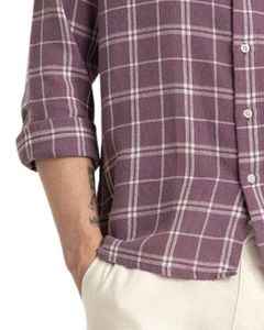 Custom <b>Men</b> Mauve Check Casual <b>Shirt</b> Cotton Polyester Long Sleeve Button Down Plaid <b>Shirt</b> <b>For</b> Wholesale OEM Manufacturing Export - Product Image 5