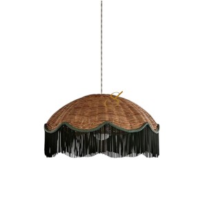 Creative Fringe Trim Rattan Pendant <b>Light</b> Shade Scalloped Dome Hanging Lampshade Beautiful <b>Wicker</b> <b>Ceiling</b> Lamp Cover Dining - Product Image 1