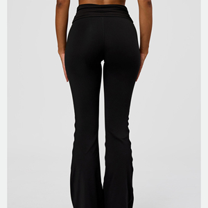 Leggings de Yoga de Cintura Alta con Pierna Ancha, Color Negro Sólido, Sin Costuras, Elásticos en Cuatro Direcciones, Pantalones Deportivos de Longitud Completa para Mujer - Product Image 4