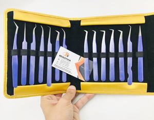 Pince à épiler professionnelle d'extension de cils en acier inoxydable violet de marque privée forte adhérence 90 degrés fibre pointue durable - Product Image 6