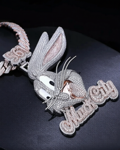 Colgante de Lujo de Moissanita con Diseño de Conejo, Collar Personalizado con Nombre, Diseño de Dibujos Animados Iced Out, Acabado en Oro Rosa, Joyería Hip Hop, Regalo - Product Image 6