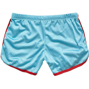 Pantalones Cortos Deportivos Casuales para Hombre, de Malla Azul Claro con Raya Lateral Roja, Cintura Elástica Transpirable - Product Image 3