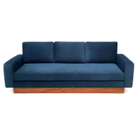 Canapé sectionnel gonflable de luxe moderne en velours et mousse, 3 places, convertible, avec base en bois massif, accoudoirs sur mesure, bleu foncé
