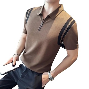 เสื้อโปโลแขนสั้นของผู้ชายยืดหยุ่นสูง2025ฤดูร้อนผ้าไอซ์ซิลค์สีพื้นปกเสื้อถักเสื้อยืดผู้ชาย - Product Image 6