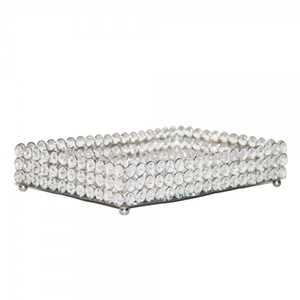 High Quality Vintage Metal <b>Crystal</b> Diamond Serving Tray Table <b>Top</b> Decor Luxury Rectangle Shiny Polished - Product Image 1