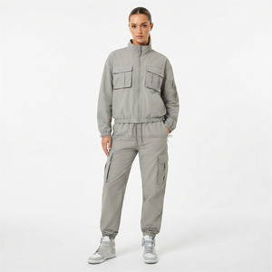 Wholesale Custom Women's Nylon Windbreaker Tracksuit OEM ODM Zip Jacket Track Pants Two Piece Sportswear Training Running <b>Outfit</b> - Product Image 1