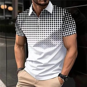 Nouveau Polo Décontracté Homme à Motifs Géométriques Imprimé Numérique 3D, Manches Courtes, Fermeture Éclair, Coupe Slim - Product Image 6