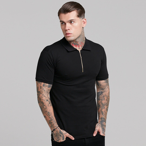 Polo à manches courtes pour homme, coupe ajustée, noir, avec col zippé, design uni en tricot décontracté - Product Image 2