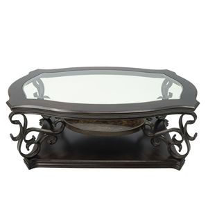 Tavolo da Cocktail 132 cm L x 81 cm L x 51,6 cm H con Piano in Vetro, Gambe in Metallo con Finitura a Polvere, Ripiano Centrale in MDF Rivestito in Carta Effetto Marmo - Product Image 4